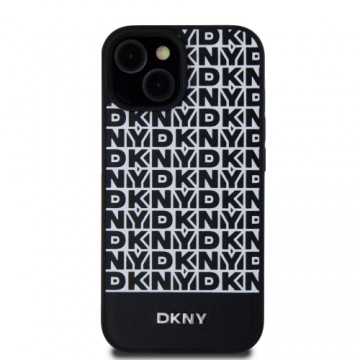DKNY PU Leather Repeat Pattern Bottom Stripe MagSafe Case for iPhone 15 Black