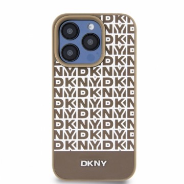 DKNY PU Leather Repeat Pattern Bottom Stripe MagSafe Case for iPhone 14 Pro Max Brown