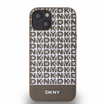 DKNY PU Leather Repeat Pattern Bottom Stripe MagSafe Case for iPhone 14 Brown