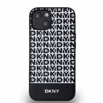 DKNY PU Leather Repeat Pattern Bottom Stripe MagSafe Case for iPhone 14 Black