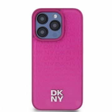 DKNY PU Leather Repeat Pattern Stack Logo MagSafe Case for iPhone 15 Pro Max Pink