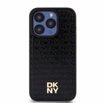 DKNY PU Leather Repeat Pattern Stack Logo MagSafe Case for iPhone 15 ro Max Black