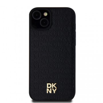 DKNY PU Leather Repeat Pattern Stack Logo MagSafe Case for iPhone 15 Plus Black