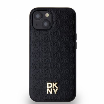 DKNY PU Leather Repeat Pattern Stack Logo MagSafe Case for iPhone 15 Black