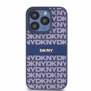 DKNY PU Leather Repeat Pattern Tonal Stripe Case for iPhone 15 Pro Max Blue