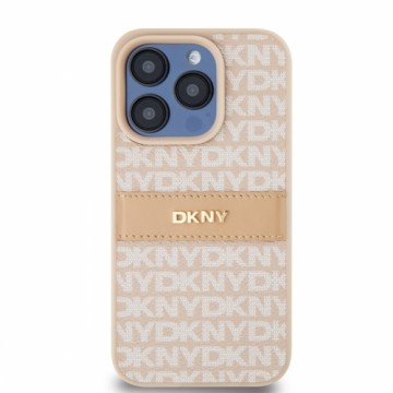 DKNY PU Leather Repeat Pattern Tonal Stripe Case for iPhone 15 Pro Max Pink