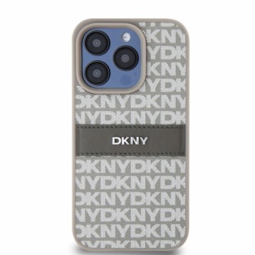 DKNY PU Leather Repeat Pattern Tonal Stripe Case for iPhone 15 Pro Beige