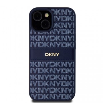 DKNY PU Leather Repeat Pattern Tonal Stripe Case for iPhone 15 Blue