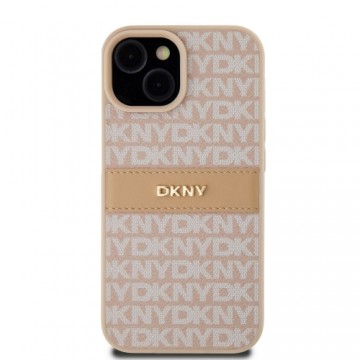 DKNY PU Leather Repeat Pattern Tonal Stripe Case for iPhone 15 Pink