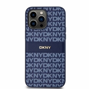 DKNY PU Leather Repeat Pattern Tonal Stripe Case for iPhone 14 Pro Blue