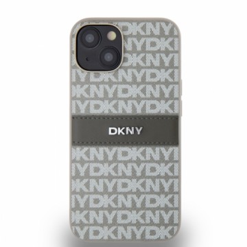 DKNY PU Leather Repeat Pattern Tonal Stripe Case for iPhone 14 Beige