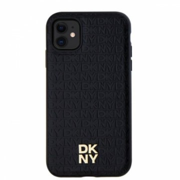 DKNY PU Leather Repeat Pattern Stack Logo MagSafe Case for iPhone 11 Black