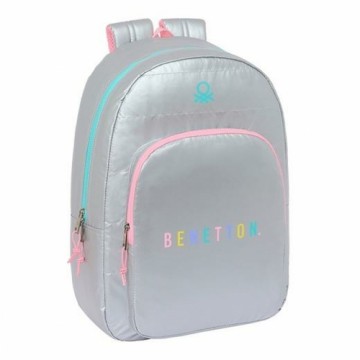 Школьный рюкзак Benetton Серебристый 30 x 14 x 46 cm Стеганый