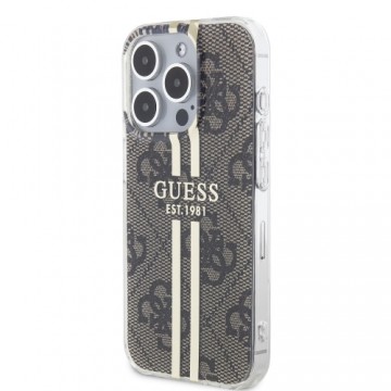 Guess IML 4G Gold Stripe Case for iPhone 15 Pro Max Brown