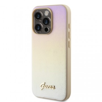 Guess PU Leather Iridescent Metal Script Case for iPhone 15 Pro Gold