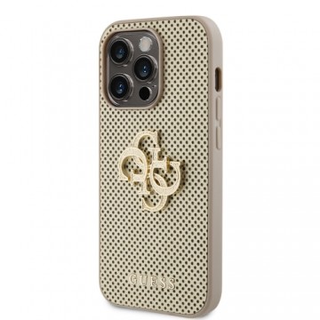 Guess PU Perforated 4G Glitter Metal Logo Case for iPhone 15 Pro Max Gold