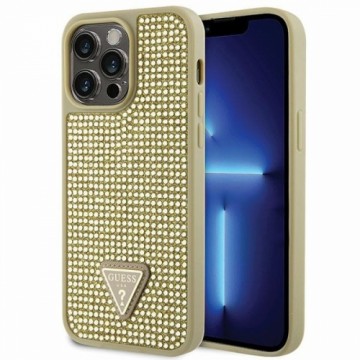 Guess Rhinestones Triangle Metal Logo Case for iPhone 14 Pro Max Gold