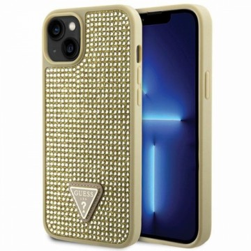 Guess Rhinestones Triangle Metal Logo Case for iPhone 14 Gold