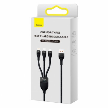 OEM 3in1 USB cable Baseus Flash II Series, USB-C + micro USB + Lightning, 66W, 1.2m (Black)