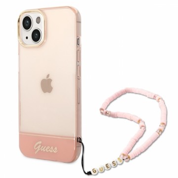Guess PC|TPU Camera Outline Translucent Case with Strap for iPhone 14 Plus Pink