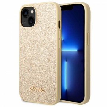 Guess PC|TPU Glitter Flakes Metal Logo Case for iPhone 14 Plus Gold