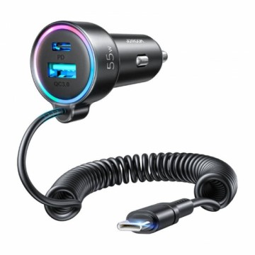 Joyroom fast car charger 3 in 1 with USB Type C cable 1.5m 55W black (JR-CL07)
