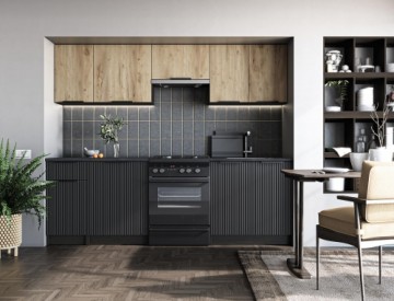 Halmar EMMA 240 kitchen set, color: front - artisan oak / black, body – carbon wood, worktop – black