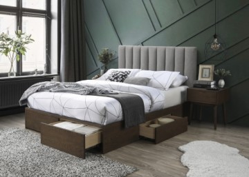Halmar GORASHI 160 bed with drawers, cloth - grey, wood - walnut
