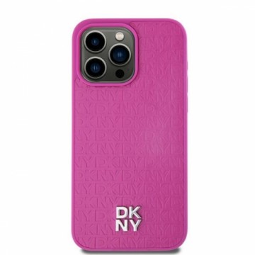 DKNY DKHMP15SPSHRPSP iPhone 15 | 14 | 13 6.1" różowy|pink hardcase Leather Pattern Metal Logo MagSafe