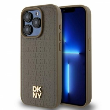 DKNY DKHMP14XPSHRPSW iPhone 14 Pro Max 6.7" brązowy|brown hardcase Leather Pattern Metal Logo MagSafe