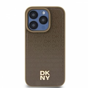 DKNY DKHMP14SPSHRPSW iPhone 14 | 15 | 13 6.1" brązowy|brown hardcase Leather Pattern Metal Logo MagSafe