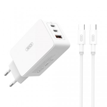 XO wall charger CE13 PD QC 3.0 65W 1x USB 2x USB-C white + USB-C - USB-C cable